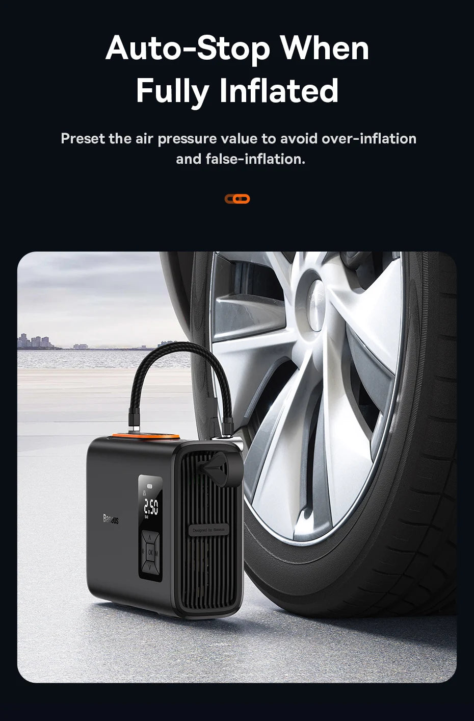 Baseus Wireless Tire Inflator For Car Motorcycle Bicycle Tyre Air Pump