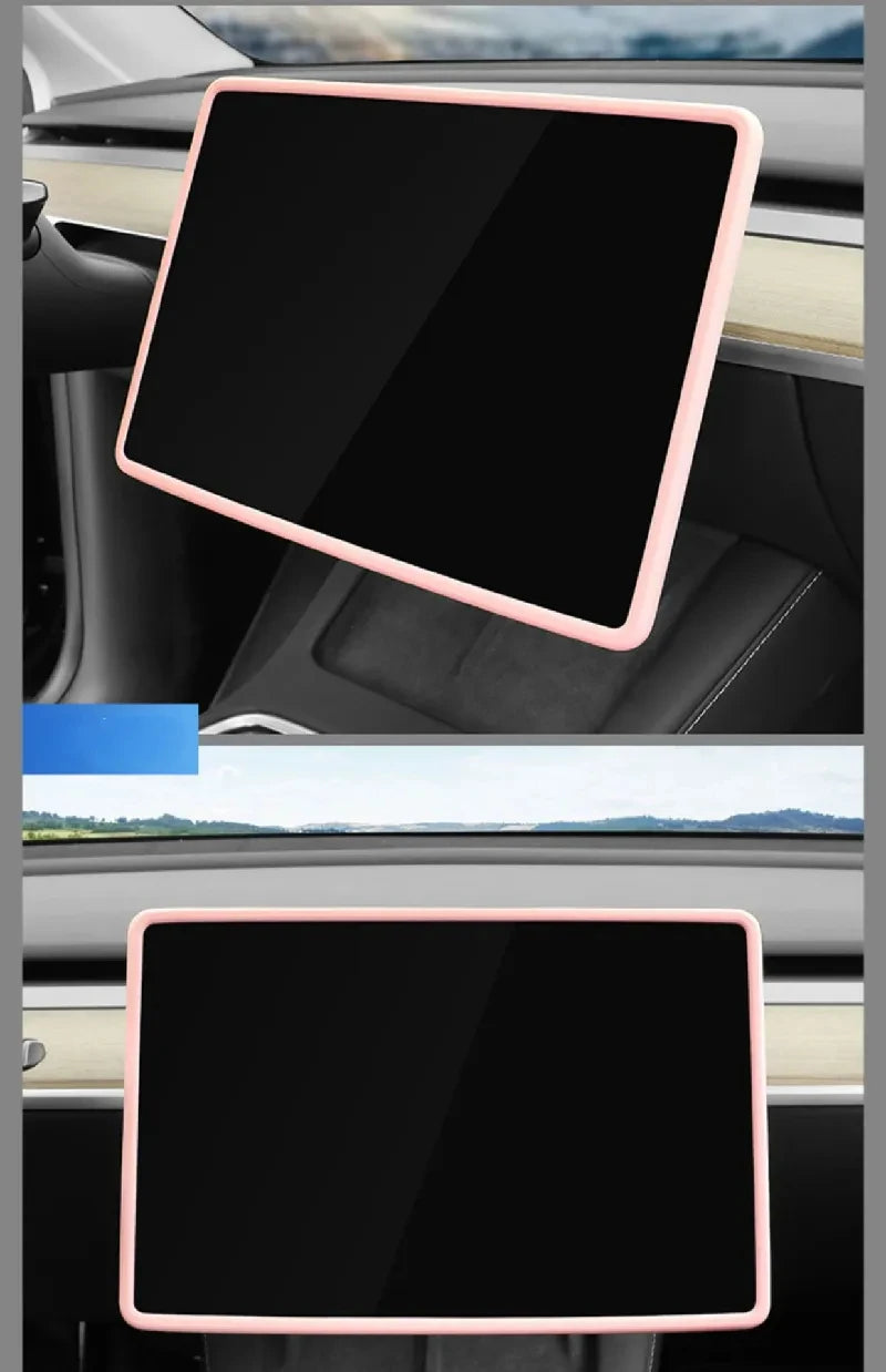 KupyShop™ Silicone Screen Protective Frame For Tesla Model 3 Y Edge Cover Central Control Navigation Screen Protector Trim Car Accessories