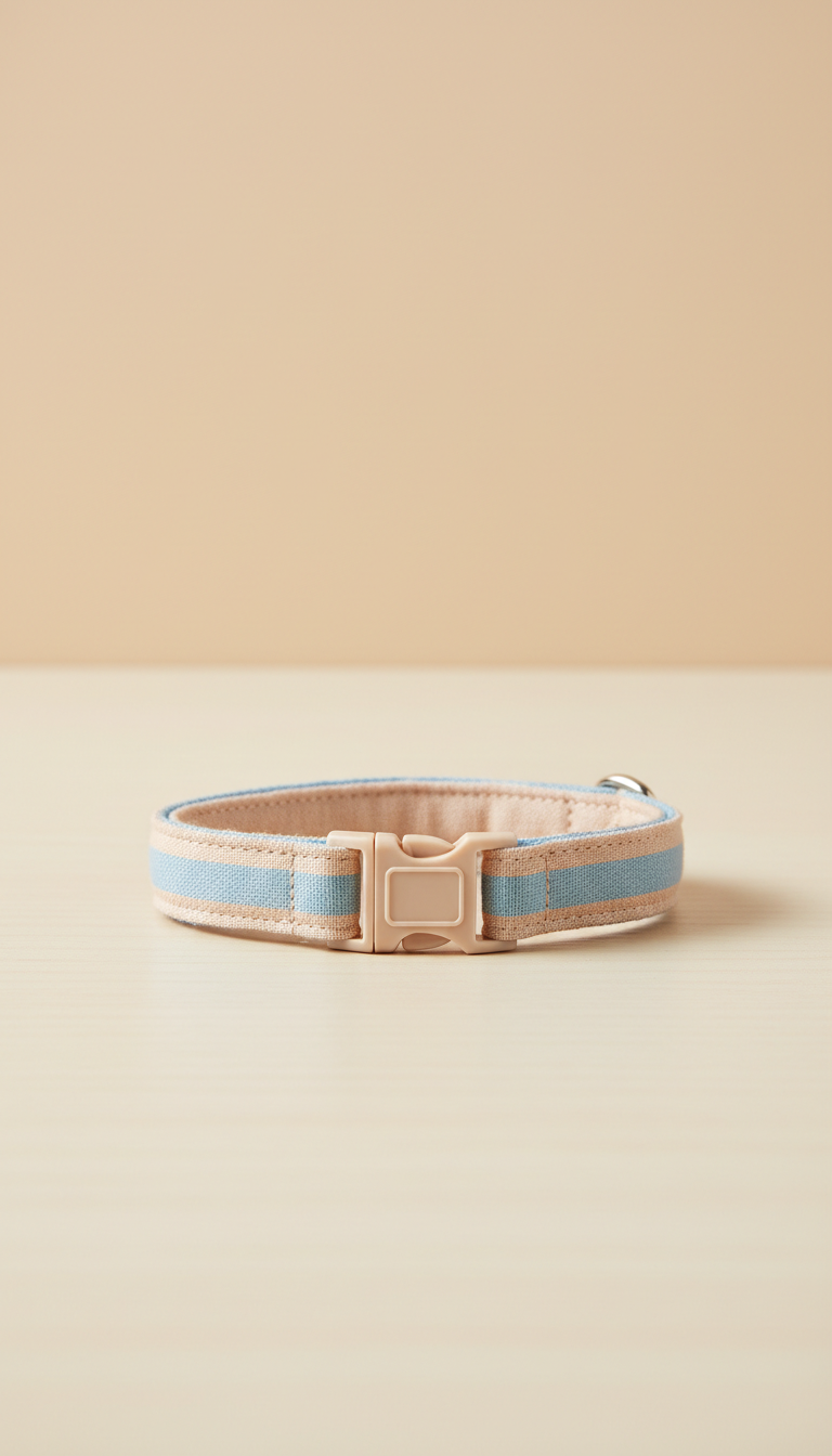 Peachy beige adjustable cat collar with sky blue accent